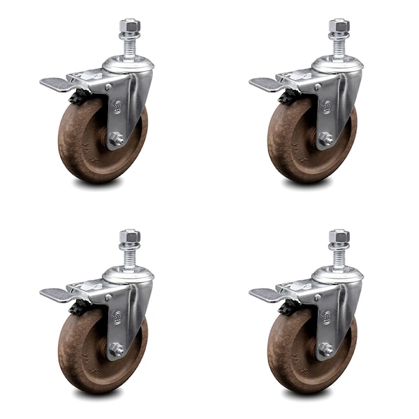 Service Caster 5 Inch High Temp Glass Filled Nylon 3/8 Inch Stem Caster Set Total Lock Brake SCC-TSTTL20S514-GFNSHT-381615-4 - main